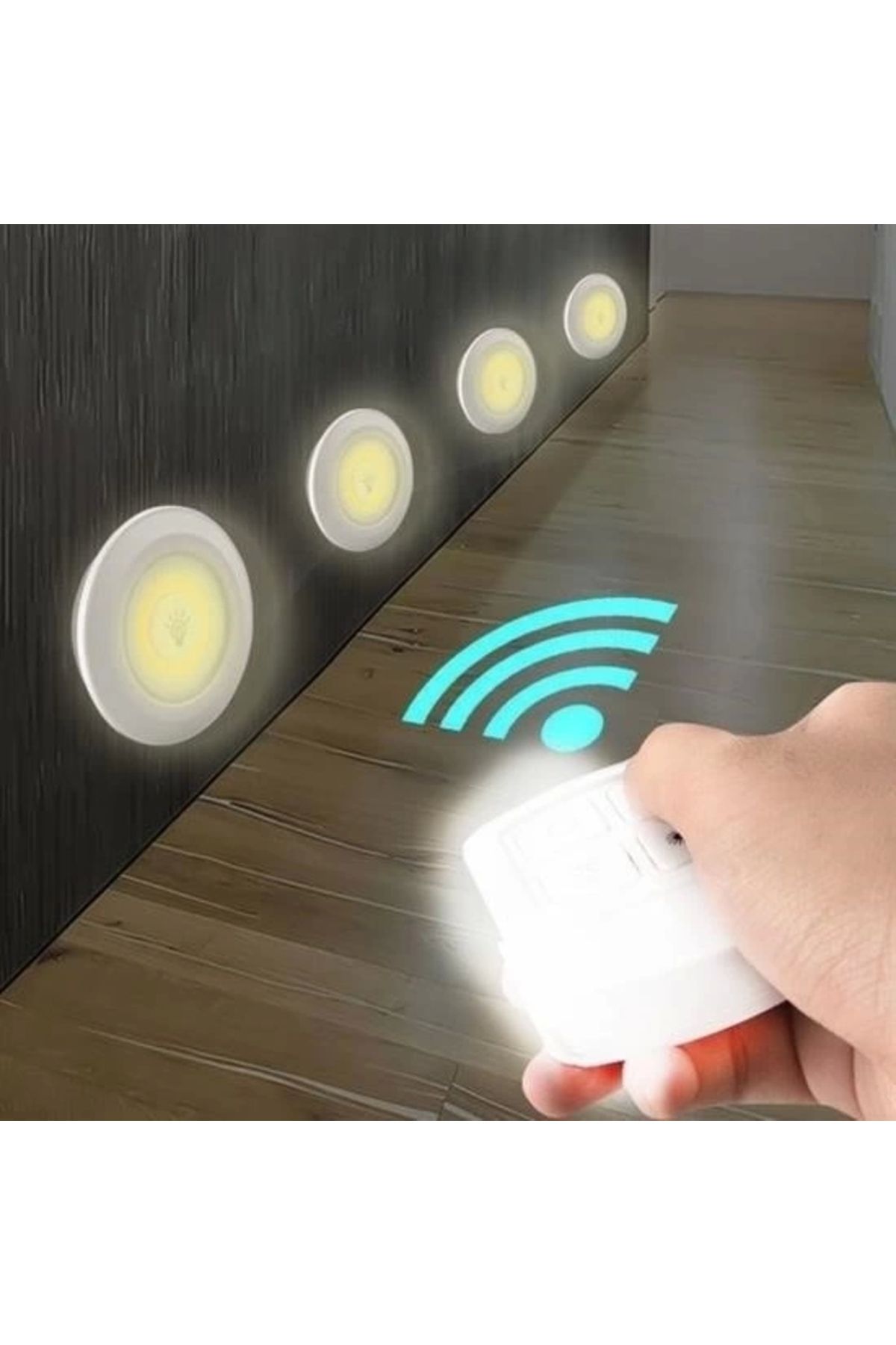 adshome Buffer® 3lü Uzaktan Kumandalı Pilli Yapışkanlı Kablosuz Led Spot Lambalar