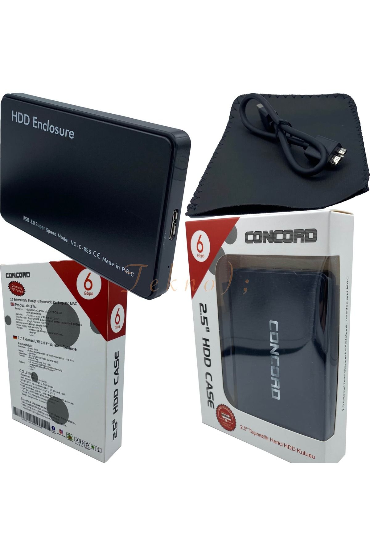 TEKNOTOK 2.5' USB 3.0 / 6 Gbps Sata Harddisk Hdd Kutusu Concord C-855