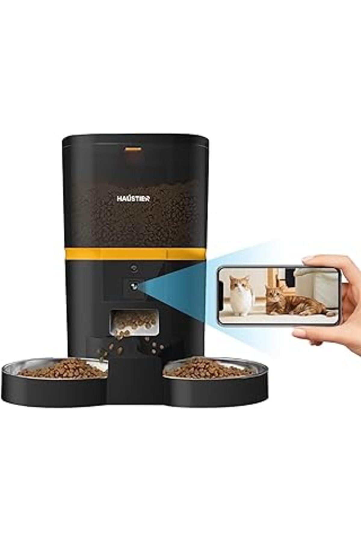 ZUHUDİ Haustier Qq005-Dual Kameralı Akıllı Kedi Köpek Otomatik Kabı, App Uzaktan Kontrol, Sesle Çağır