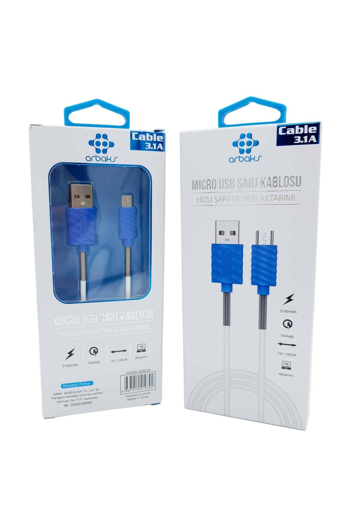 ASYılmaz Micro 3.1A Mavi Yaylı Usb Şarj Kablosu Arbaks Arb039