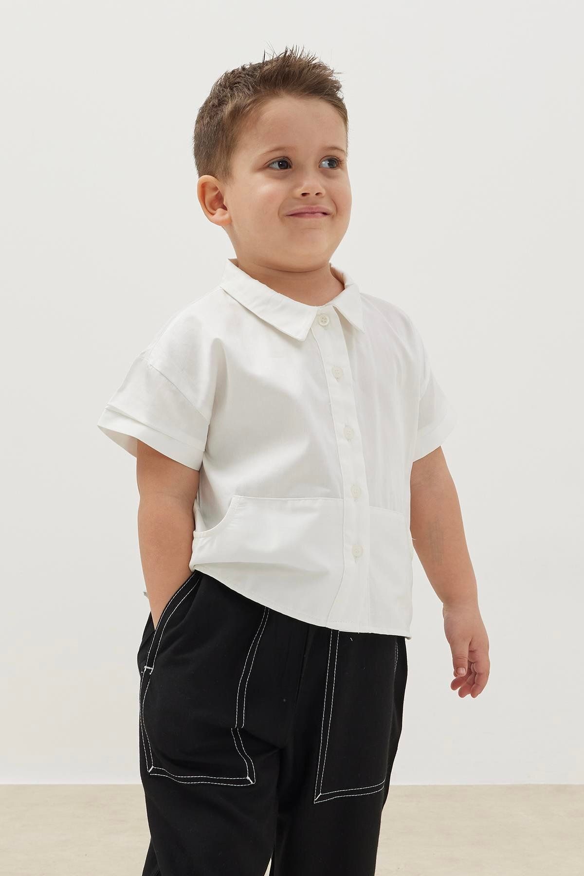 Fahhar Kids-Ecru Kangaroo Pocket Shirt 4