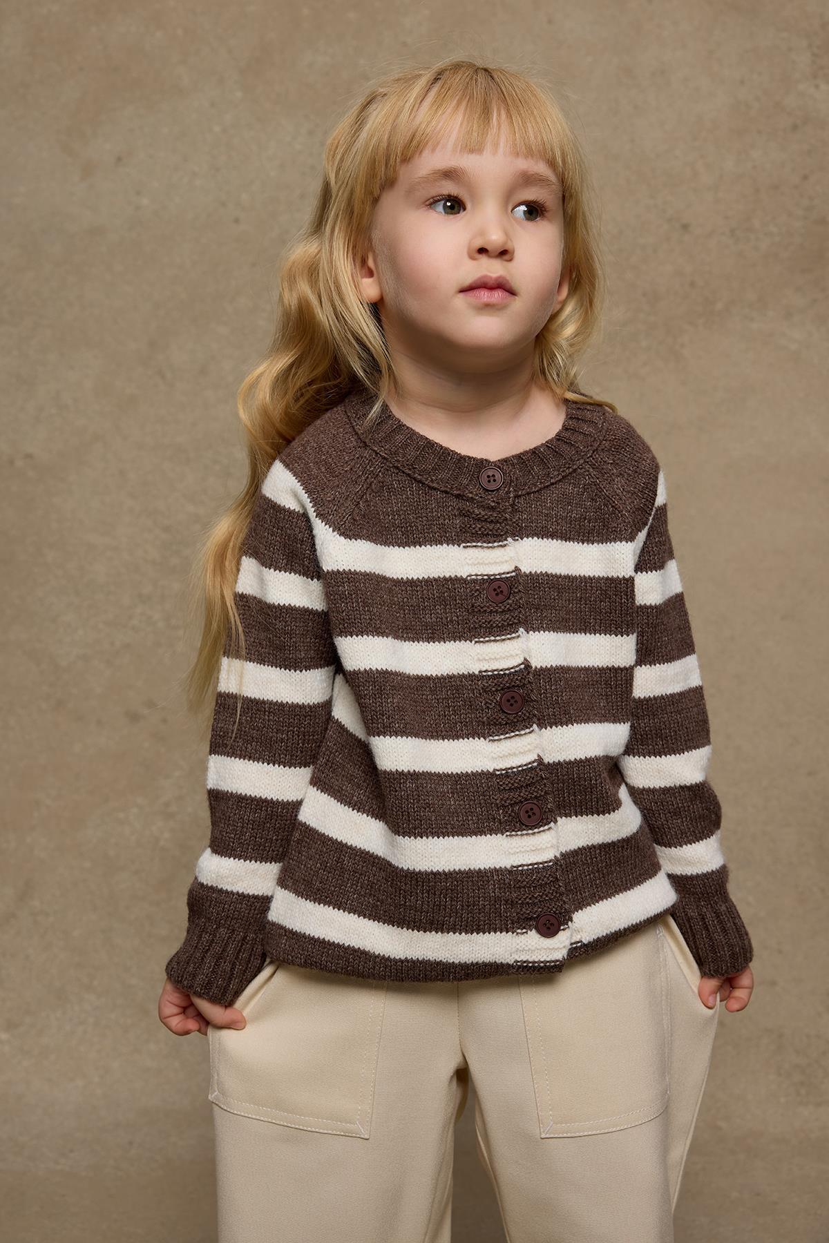 Fahhar Kids Çizgili Triko Hırka Kahverengi fotoğrafı 5 (önizleme)