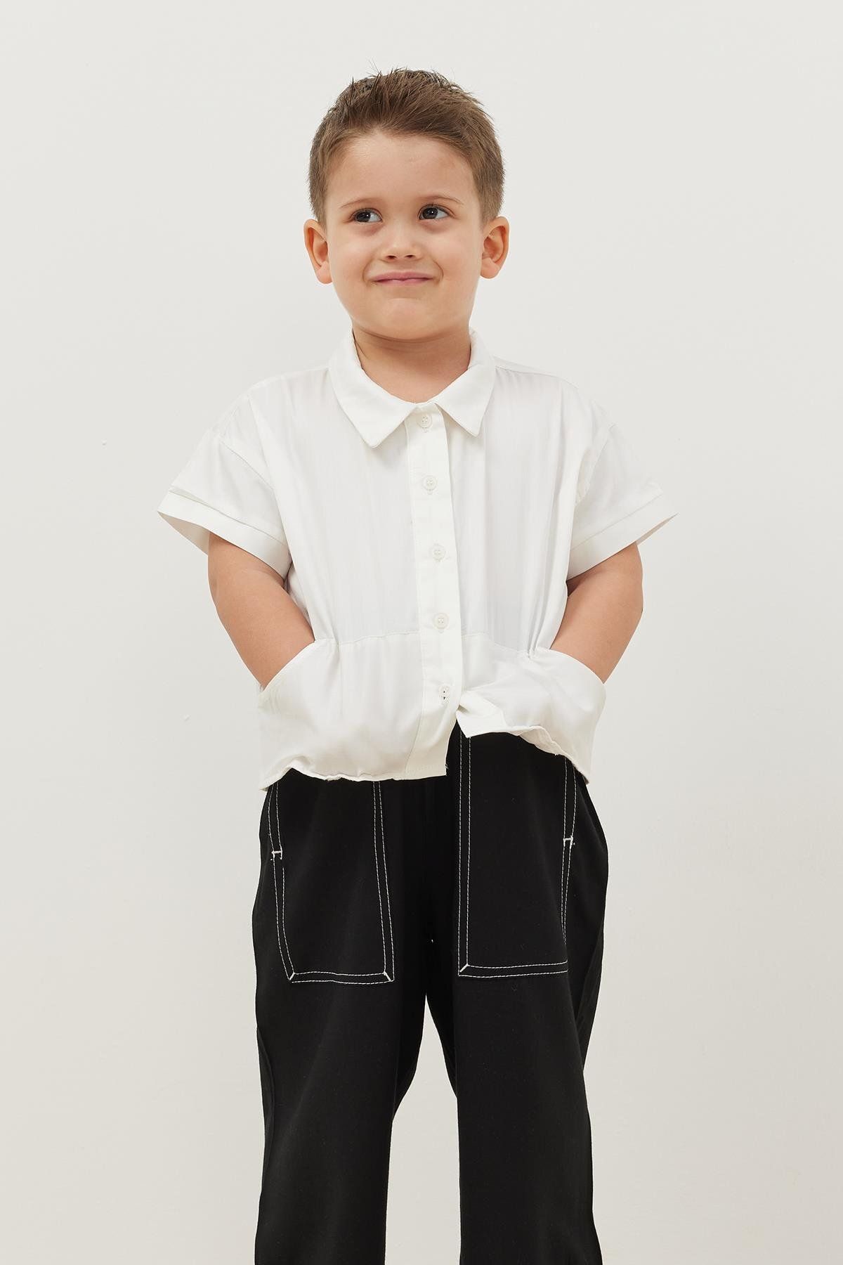 Fahhar Kids-Ecru Kangaroo Pocket Shirt 6