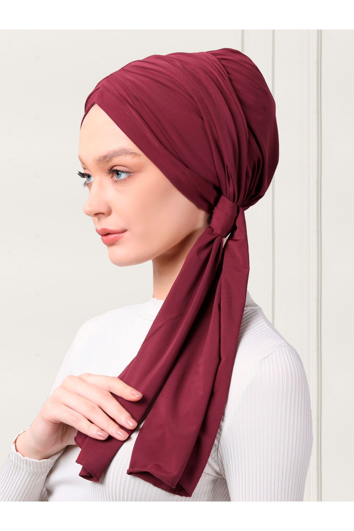 ada sanatsal-Practical Hijab Bonnet with Double Sided Scarf Claret Red 4