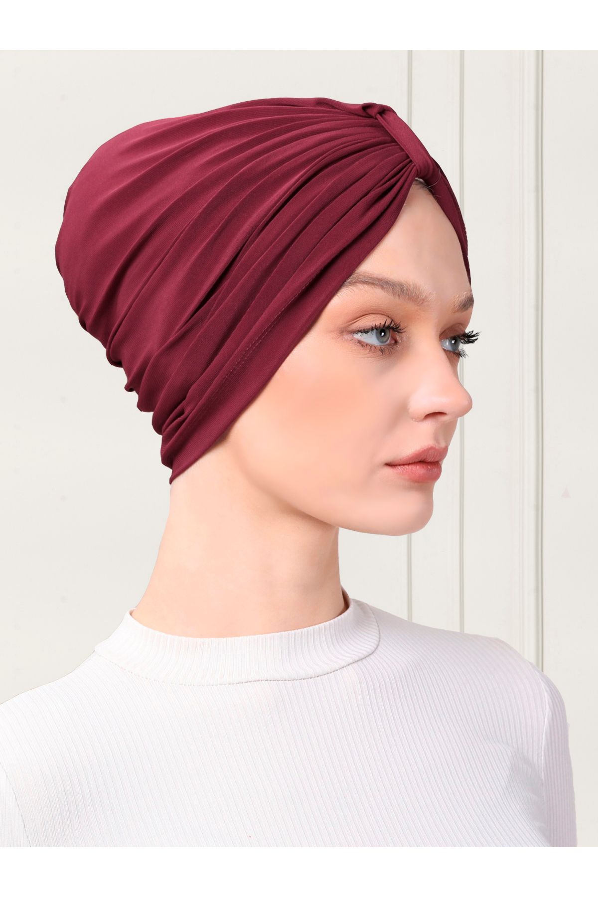 ada sanatsal-Practical Hijab Bonnet with Double Sided Scarf Claret Red 6