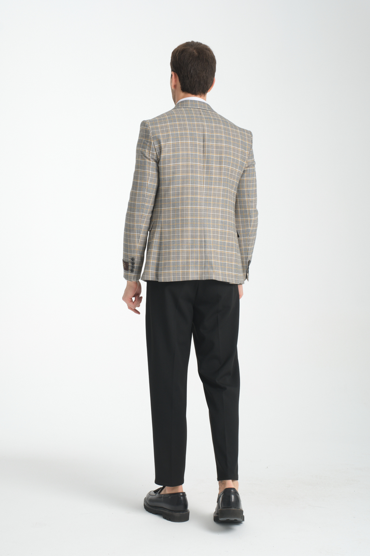 Frappoli  Ferruci Erkek Gri Ekose Slim Fit Dar Kesim Mono Yaka Blazer Ceket - Görsel 7