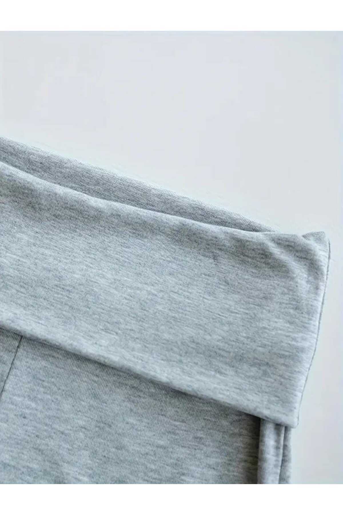 milio  Katlanmış Belli Flare Tayt Pantalon Beli Katlanır İspanyol Paça Tayt - Görsel 5