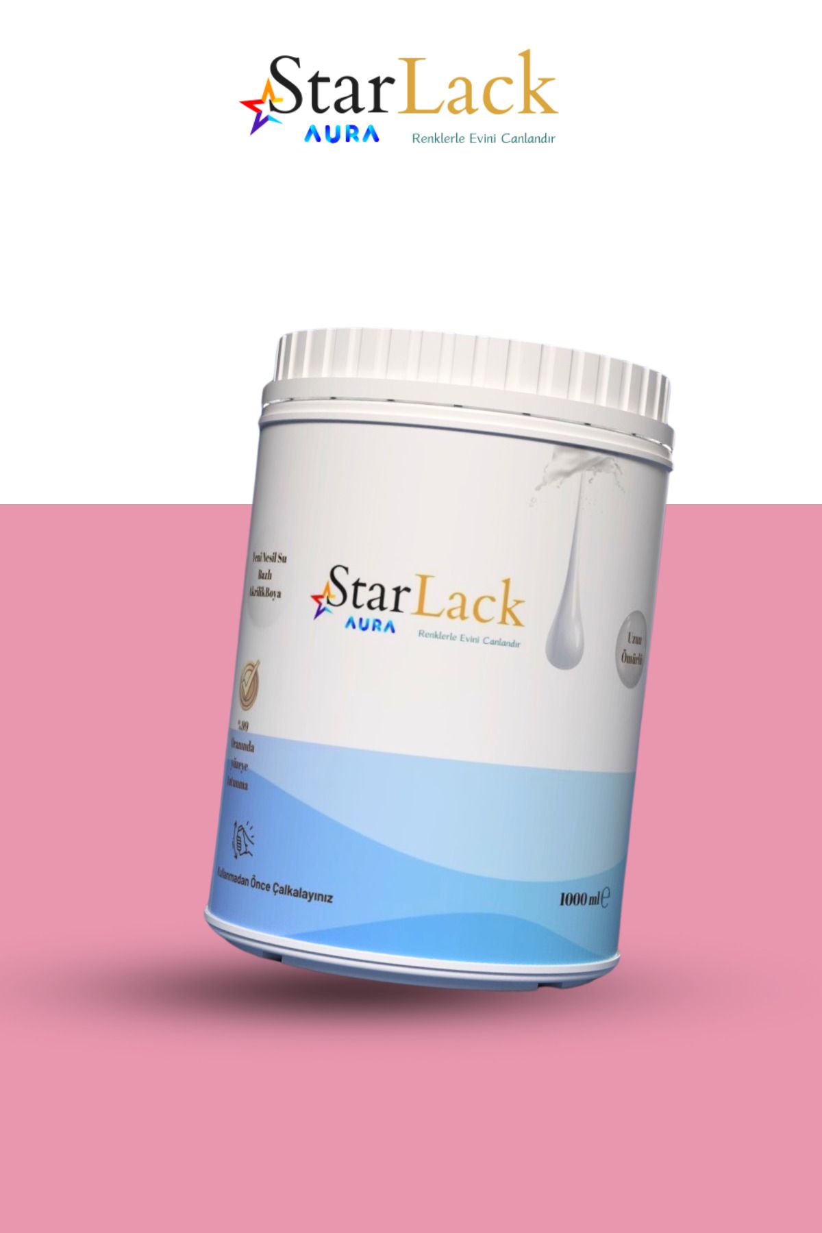 starlack Aura 1000 ml Akrilik Su Bazlı Hobi Dönüşüm Boyası ( Tezgah-fayans-dolap-cam-plastik-ahşap-kapı )