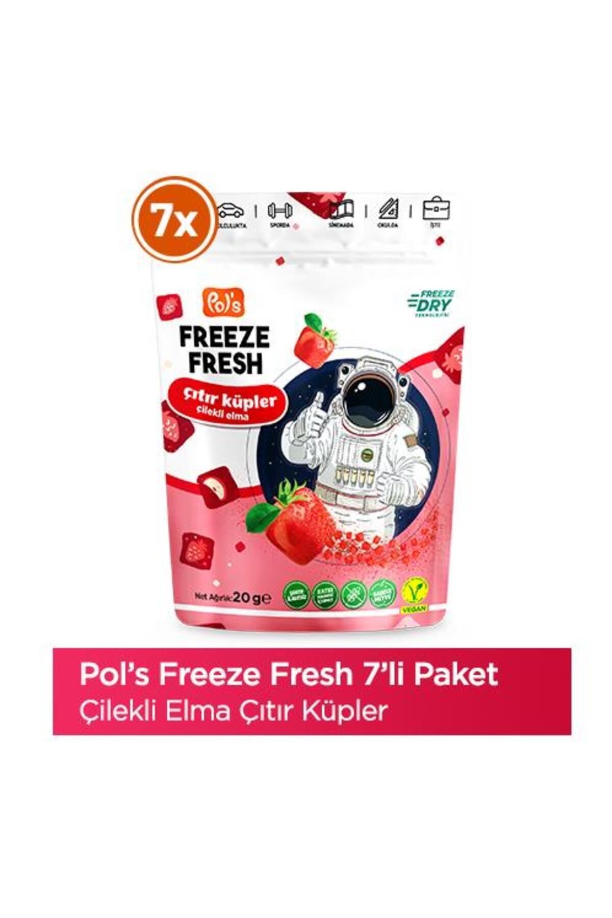 Freeze Fresh Çıtır Küp Çilekli Elma 20 G X 7 Adet Freeze Dry Dondurularak Kurutulmuş Meyve