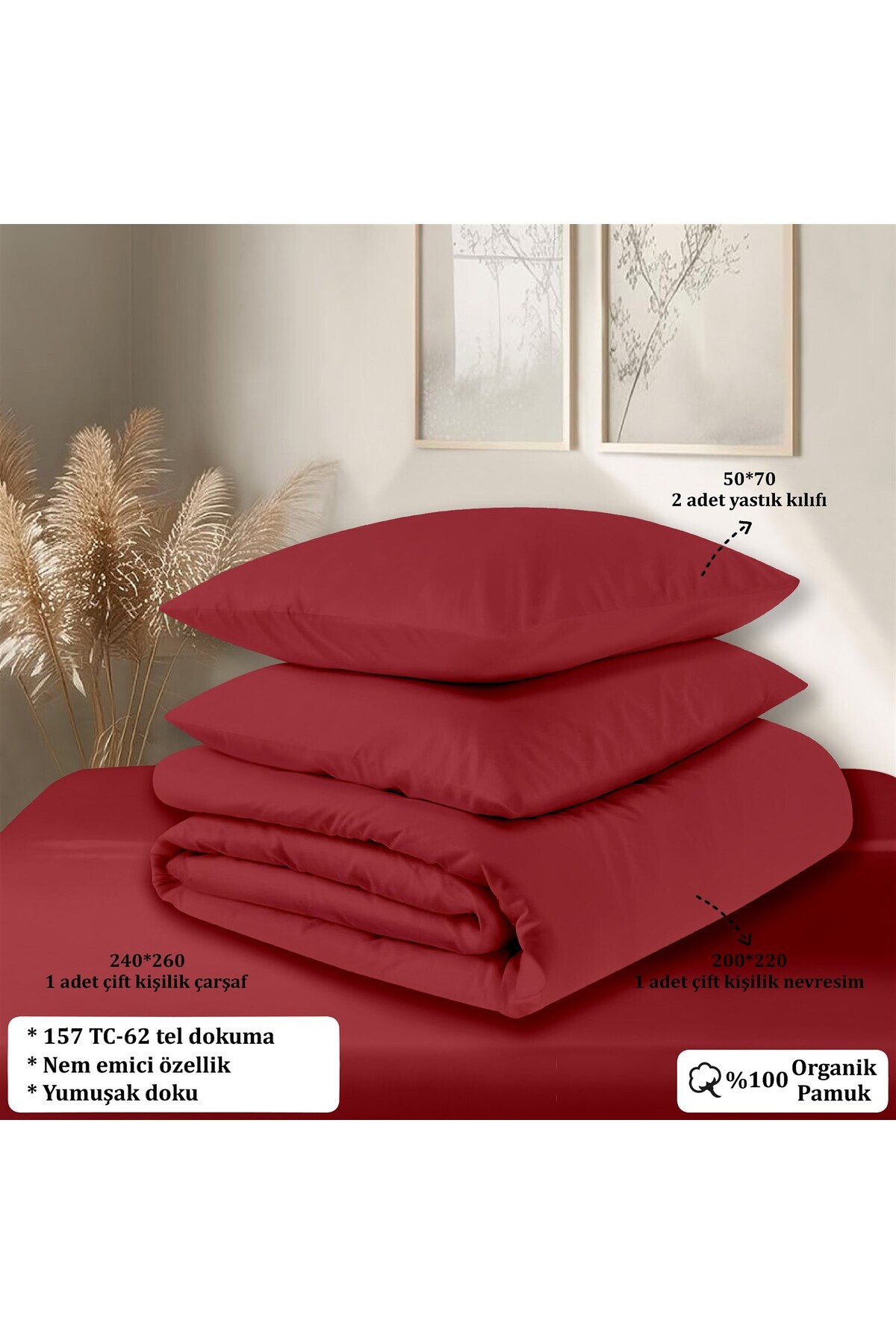 Evim-100% Cotton 200X220 cm Red Akfil Duvet Cover Tarma Double 6