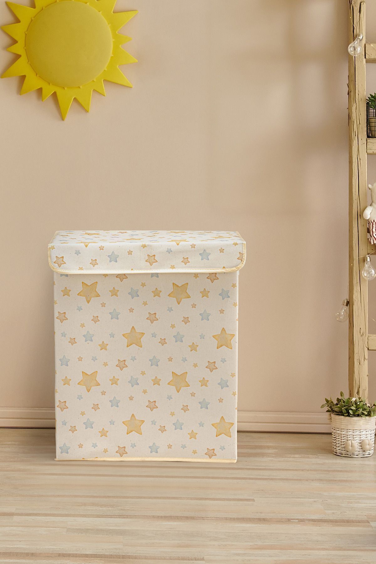 Rope Home-Star Patterned Multi-Purpose Toy Laundry Storage Box with Lid Foldable Organizer 30X40X50 2