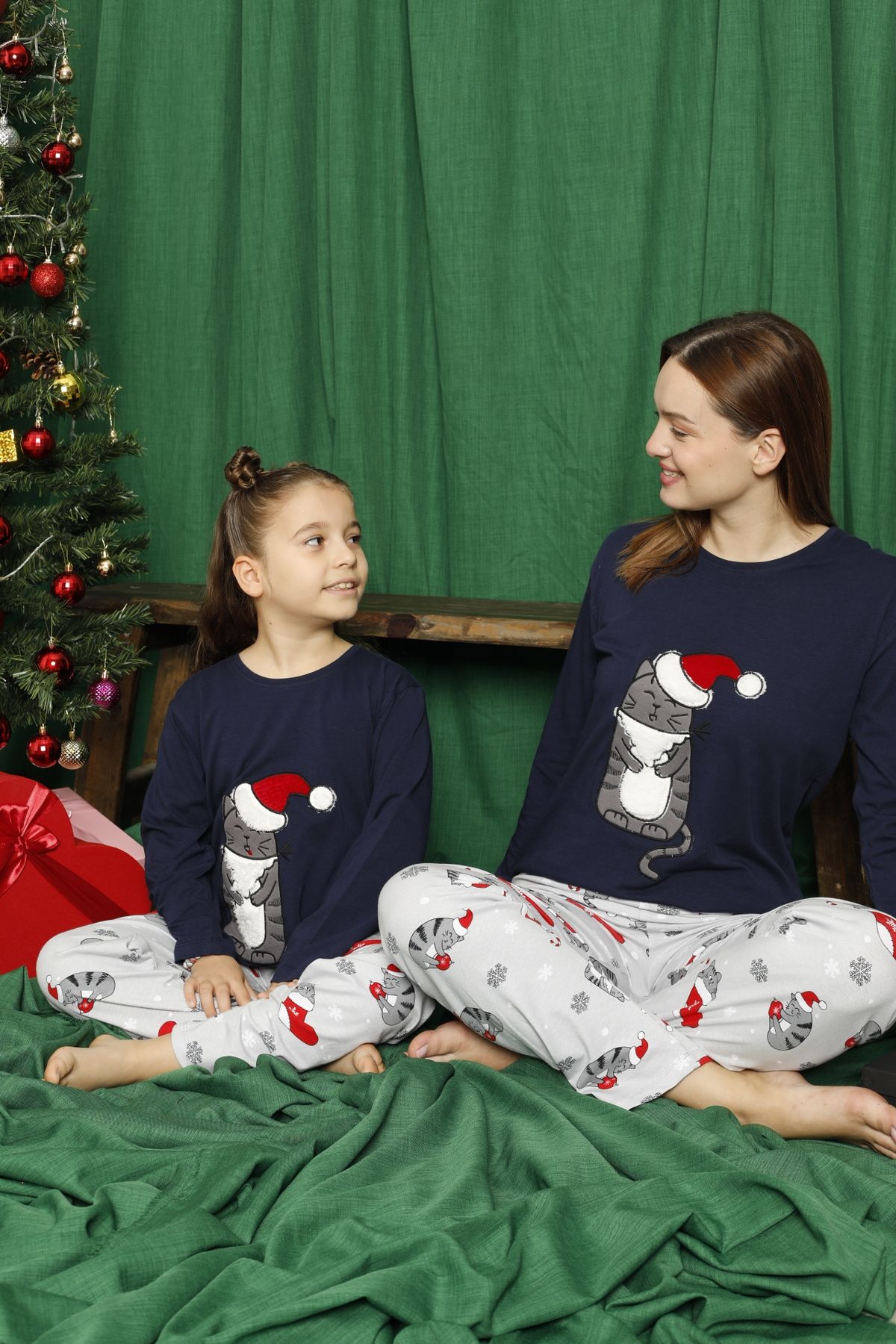 ELİTOL Costum De Pijama Din Lycra Din Bumbac Cu Model De Pisică Bleumarin Femeie - S