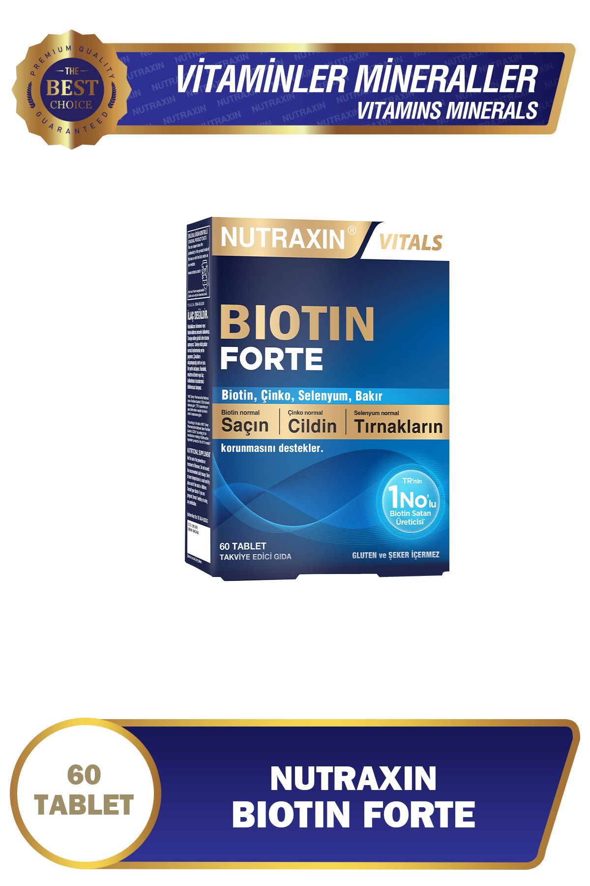 Nutraxin Biotin Forte 5.000 Mcg 60 Tbl - Biyotin, Çinko, Selenyum, Bakır