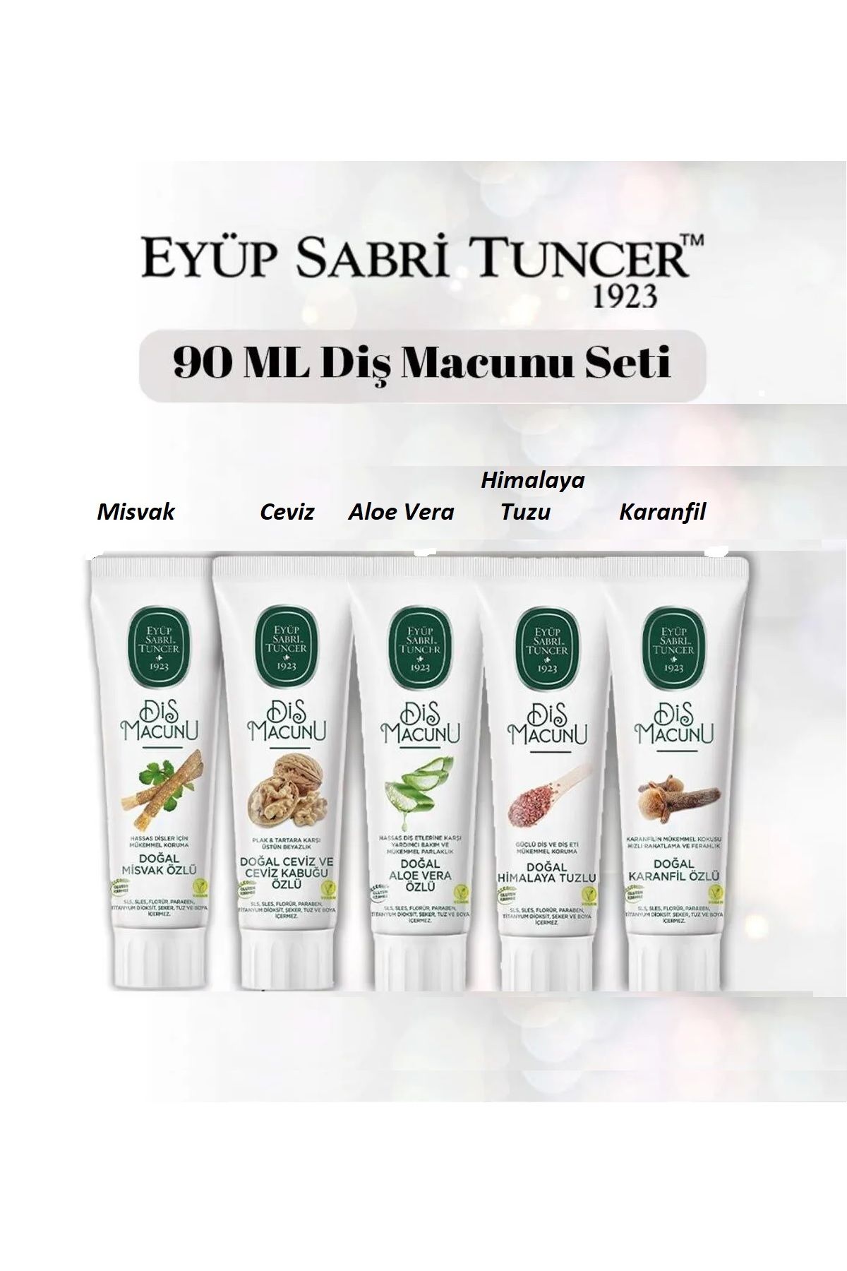 Eyüp Sabri Tuncer EYÜP SABRİ TUNCER VEGAN GLUTEN FREE DİŞ MACUNLARI (Himalaya,Aloe Vera,Misvak,Ceviz,Karanfil 90 ml)