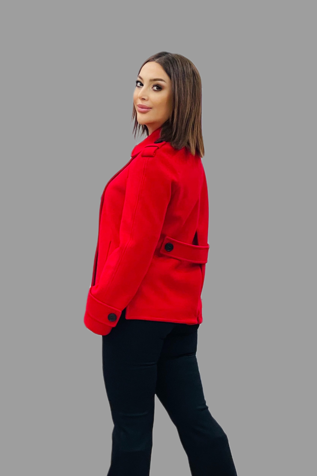 Ekol-7057-24K Model Collared Stamp Coat 5