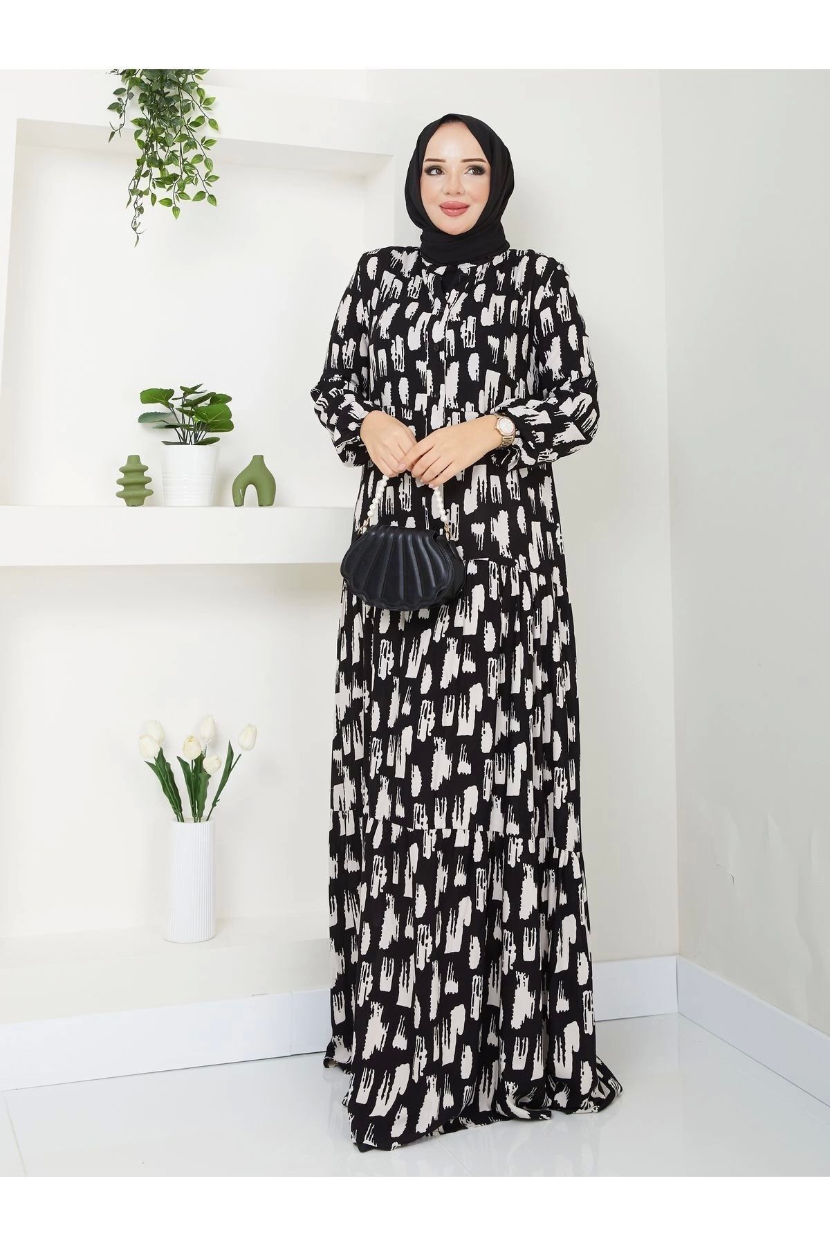 kaes giyim-Long Patterned Viscose Women's Dress 3