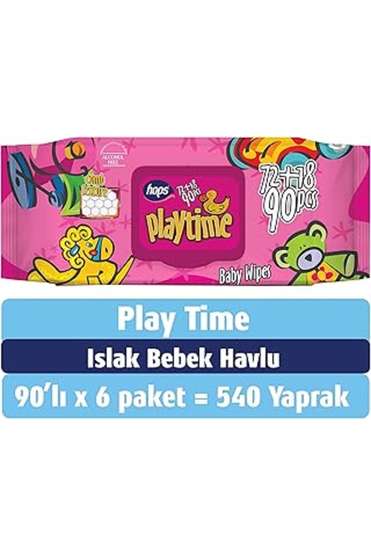 Epatim Hops Play Time Islak Bebek Havlu 90'Lı, Standart Boy, (90 X 6 Adet) - 540 Yaprak