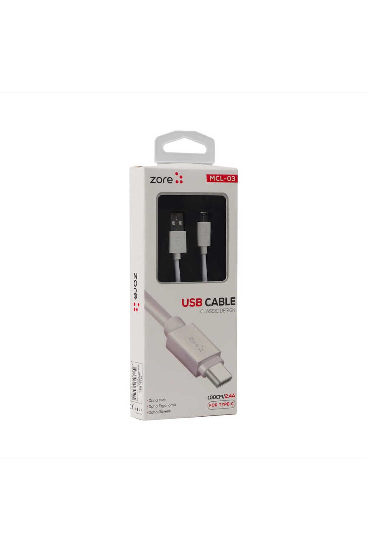 zore Beyaz MCL-03 Type-C Usb Kablo-Zore