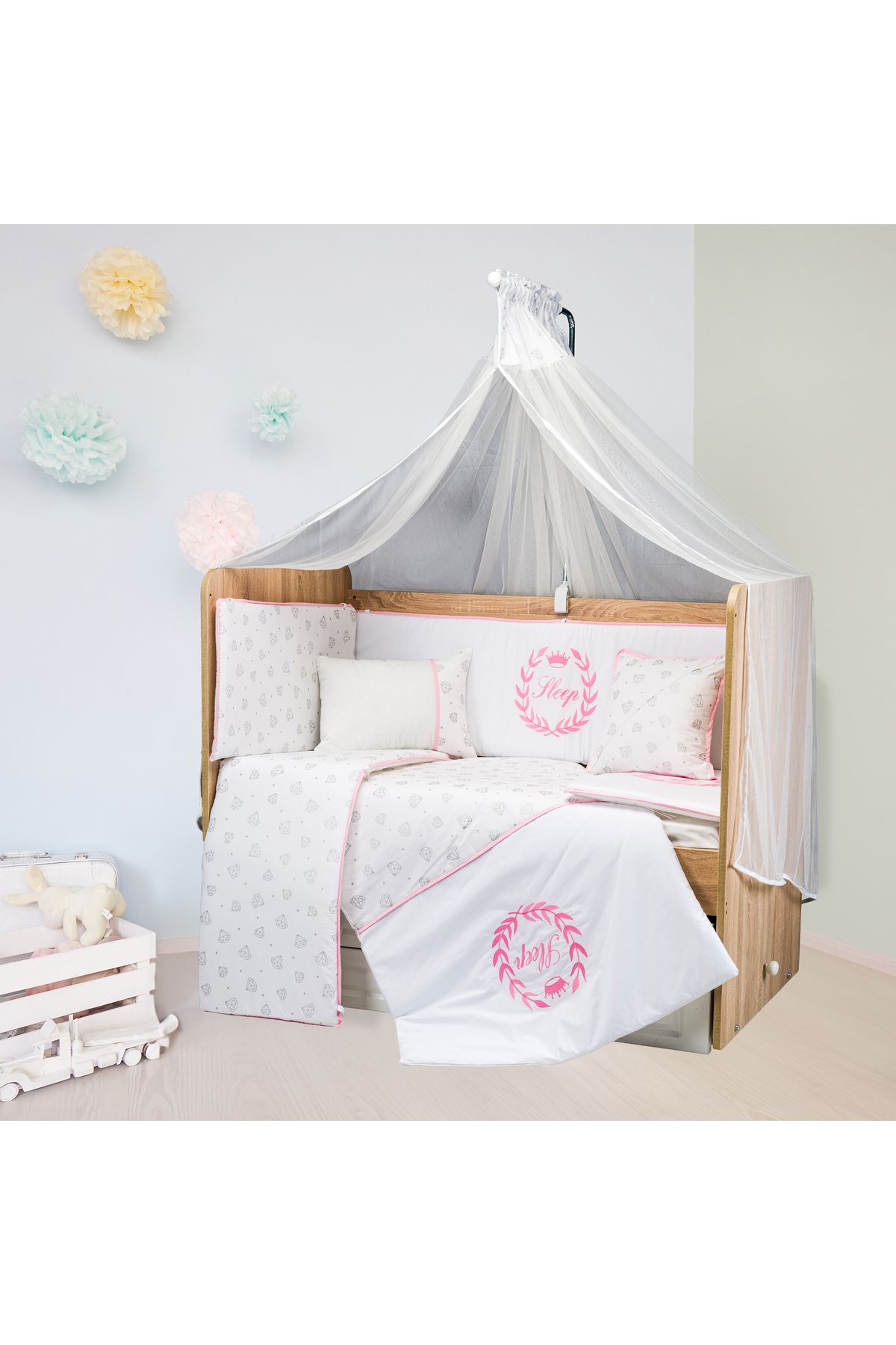 TUGU HOME&BABY Sleep %100 PAMUK 10 PARÇA 60x120cmBEŞİK UYKU SETİ,BEBEK UYKU TAKIMI,ANNE YANI SET