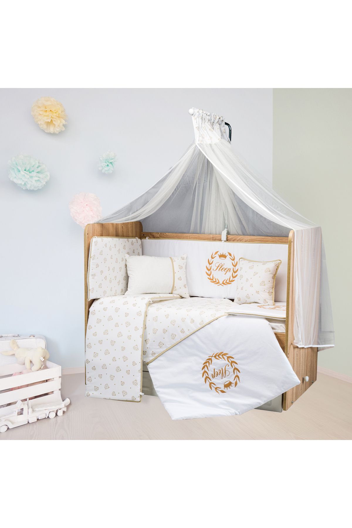 TUGU HOME&BABY Sleep %100 PAMUK 10 PARÇA 60x120cmBEŞİK UYKU SETİ,BEBEK UYKU TAKIMI,ANNE YANI SET