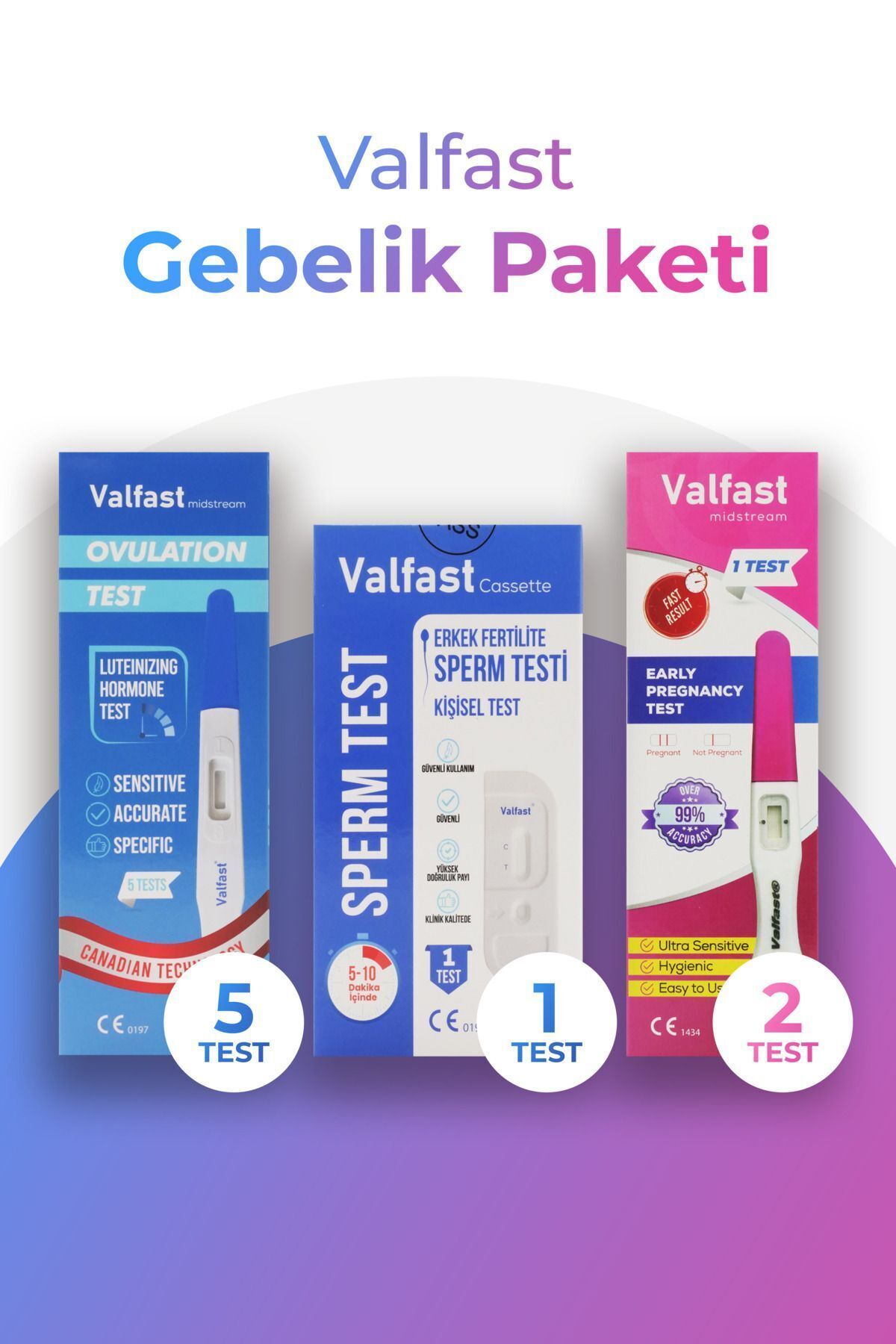 Valfast Gebelik Paketi 5 Ovulasyon & 1 Erkek Fertilite & 2 Gebelik Testi