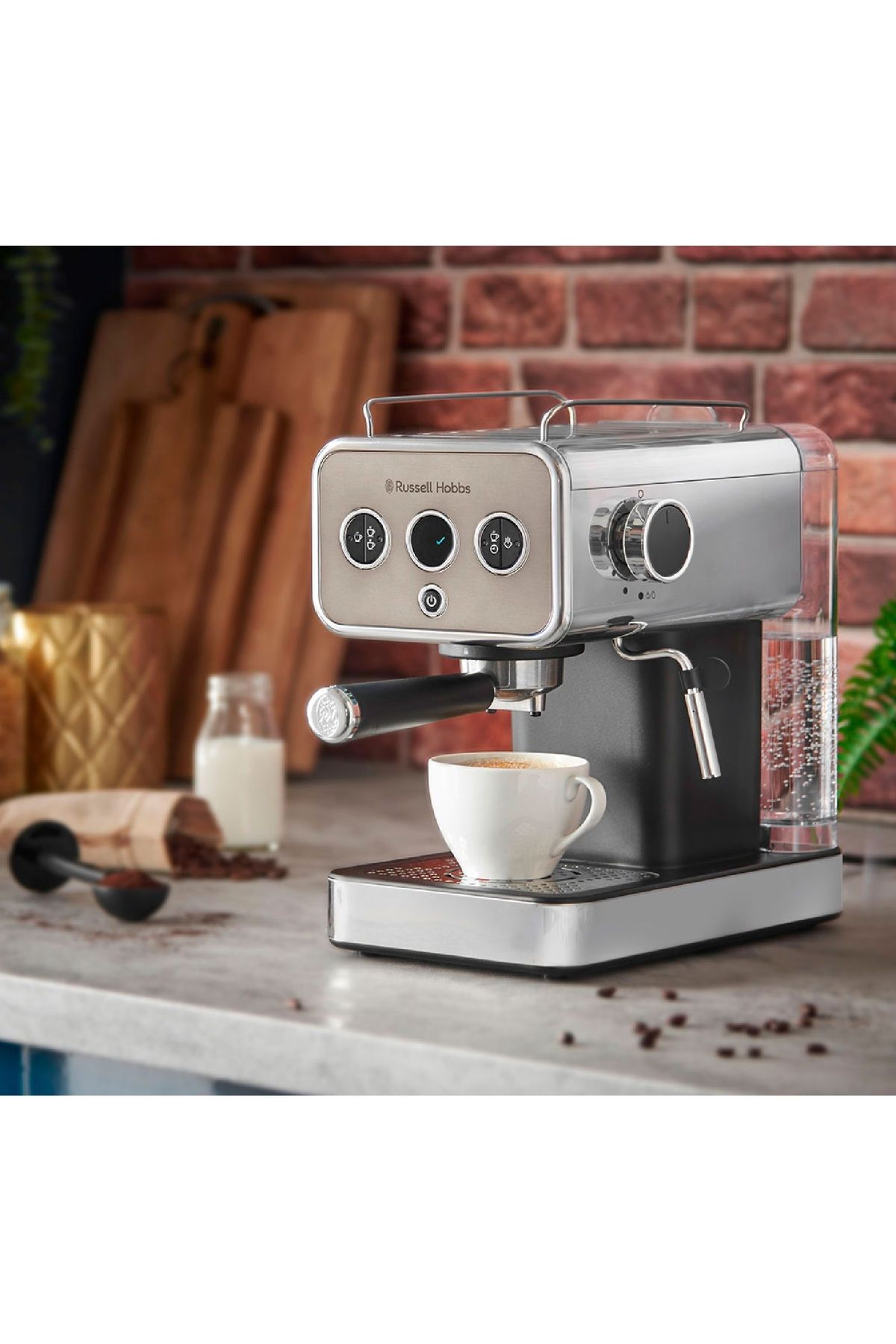 RUSSELL HOBBS Distinctions Süt Köpürtücülü Espresso Makinesi, Fincan Isıtmalı, Titanium