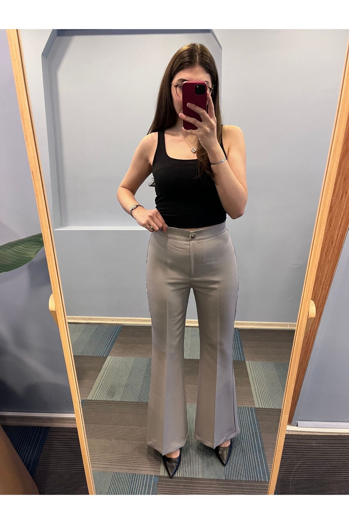OUZ Fashion-Women's High Waist Snap Button Spanish Leg Pants 5