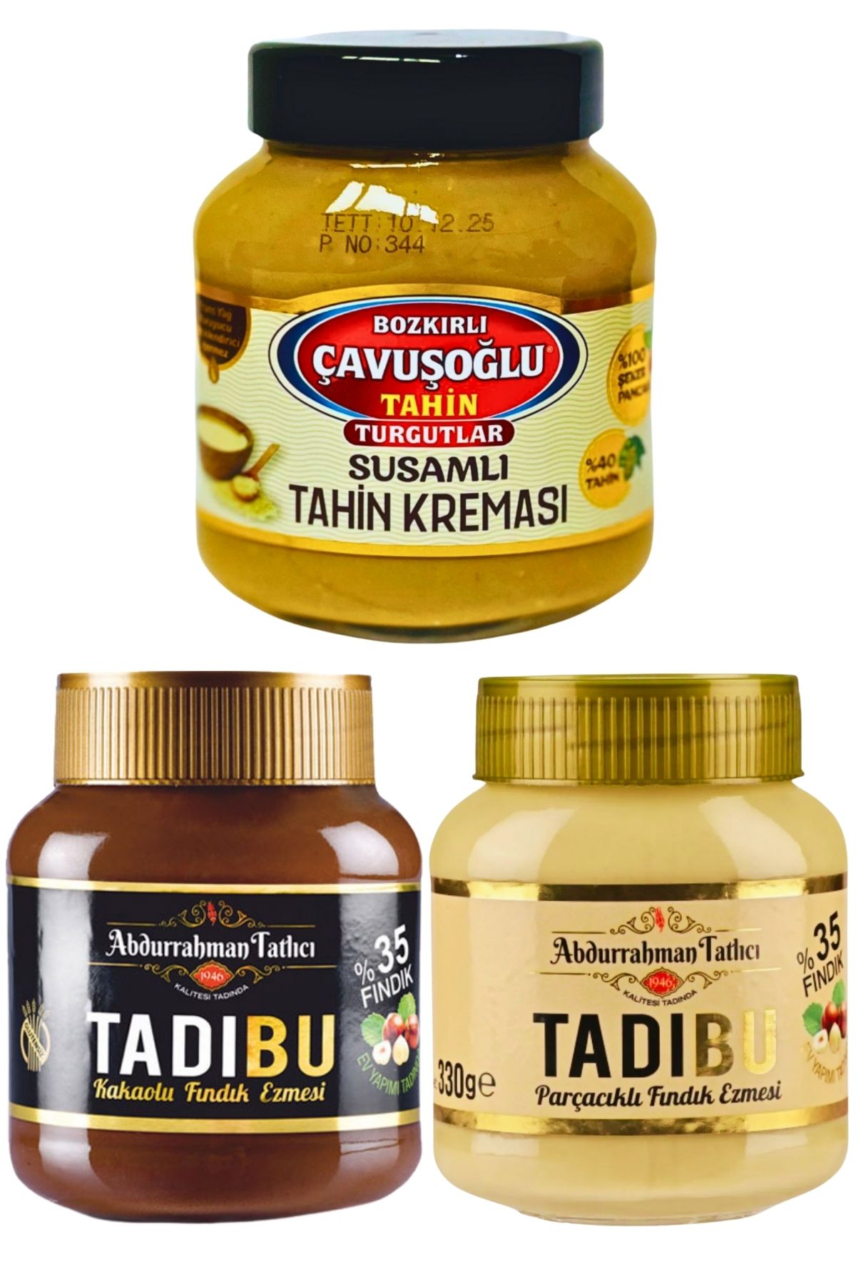 Abdurrahman Tatlıcı Susamlı Tahin Kreması 330g + Tadıbu 330g + Tadıbu Fındık Kreması 330g