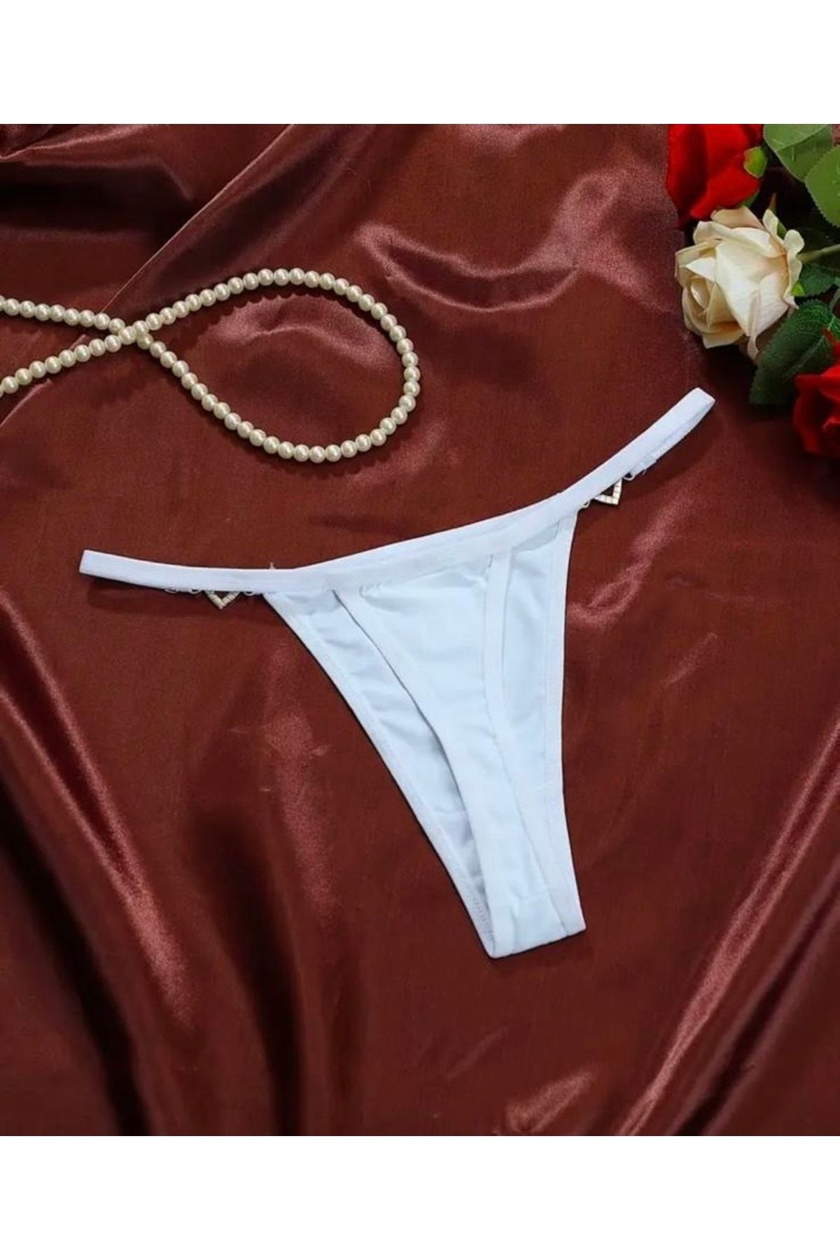 Kadın Taşlı Kalp Aksesuarlı Seksi String Külot - 2