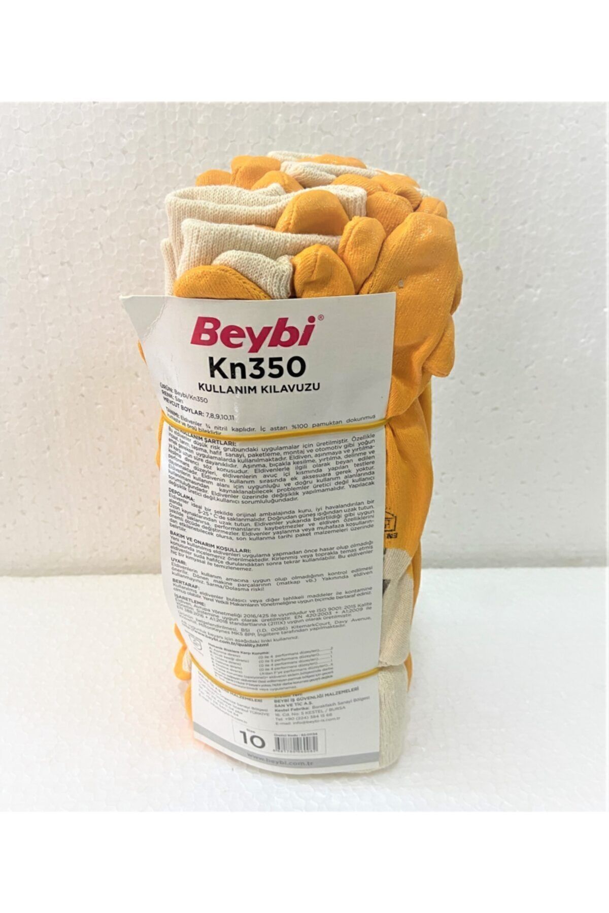 Beybi Kn350 Flex Iş Eldiveni - 3/4 Nitril Kaplı - Ekonomik Paket - (12 ADET) No:10