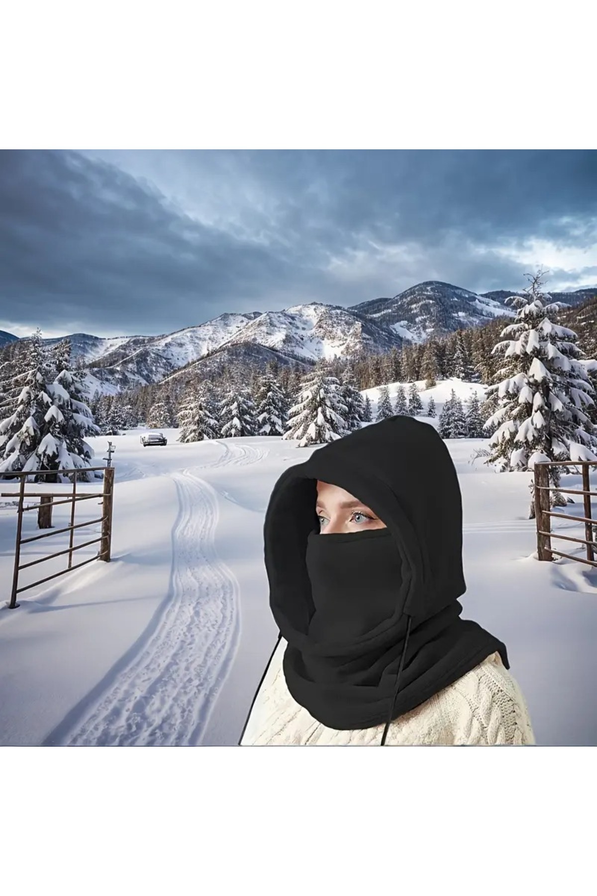 GlassySKY Boyunluklu Yüz Maskeli Bağcıklı Kapatma Rüzgar Geçirmez Polar Şapka Kış Kayak Kar Açık Hava