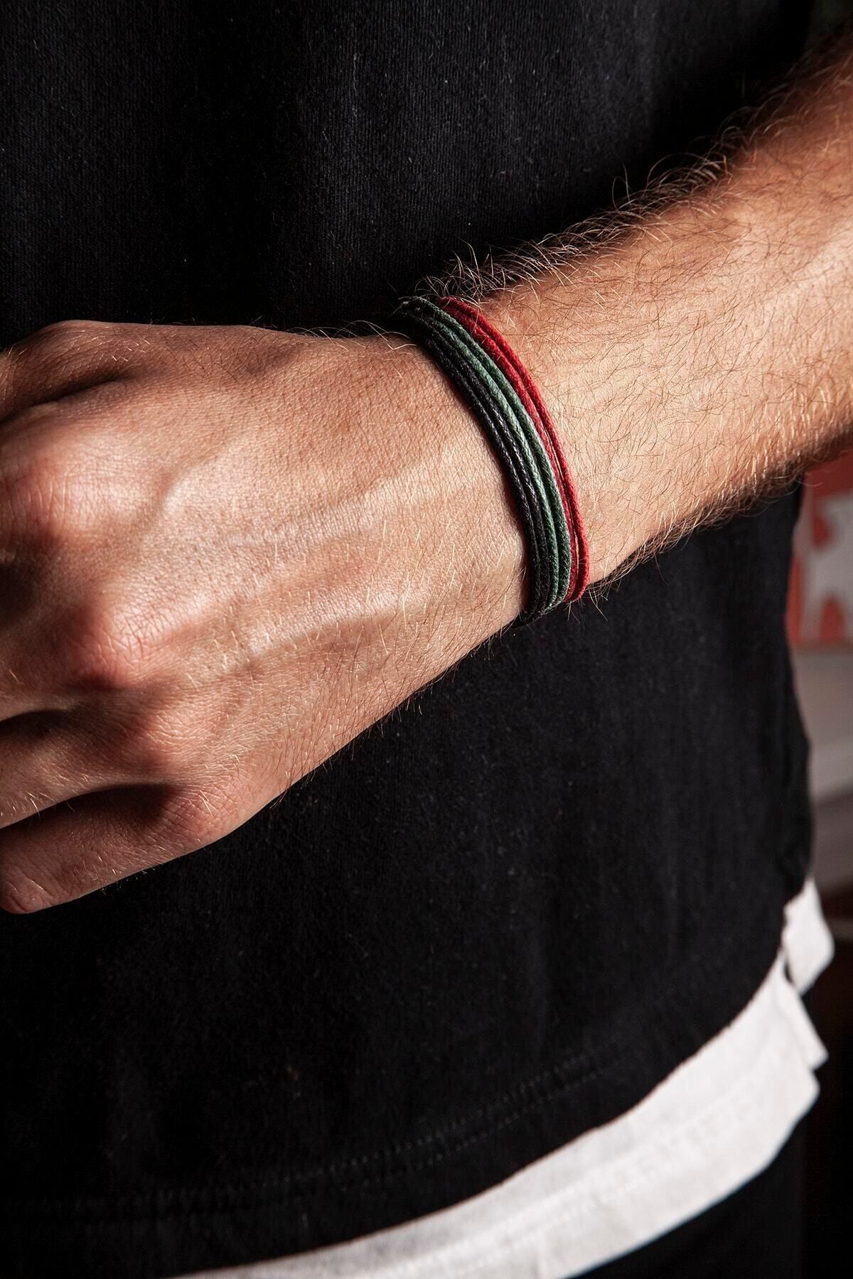 JEWELRY Kalın Ip - Siyah, Kırmızı, Yeşil 3lü Ayarlanabilir Bileklik