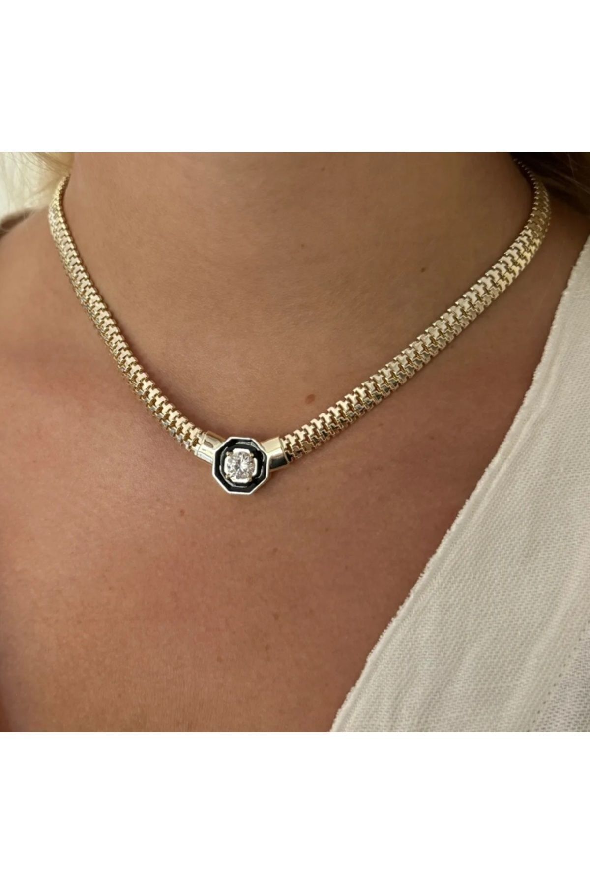 JEWELRY altın renk zincirli serenay/leyla çelik kolye