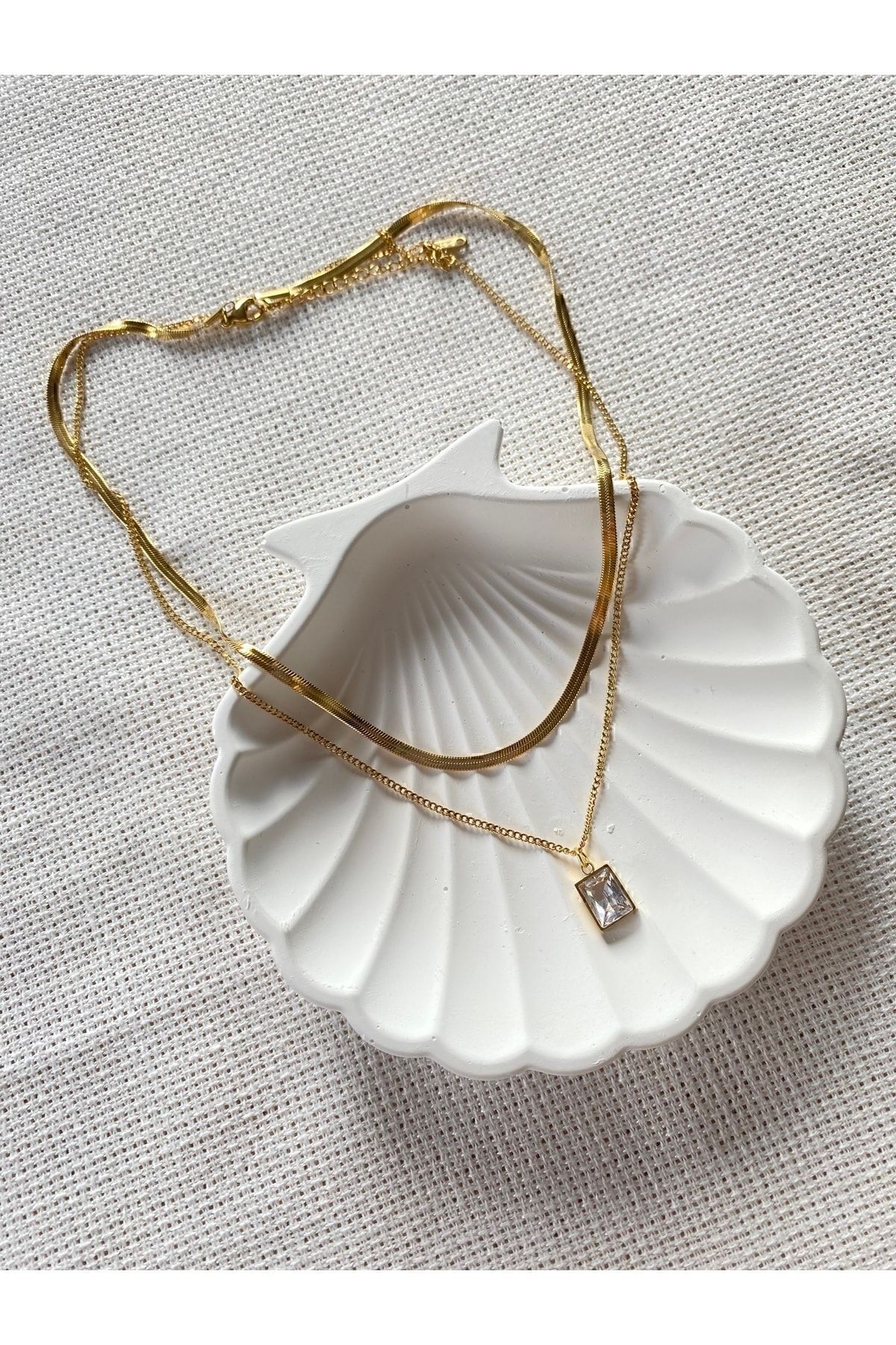 JEWELRY Çelik Ikili Taşlı Kolye