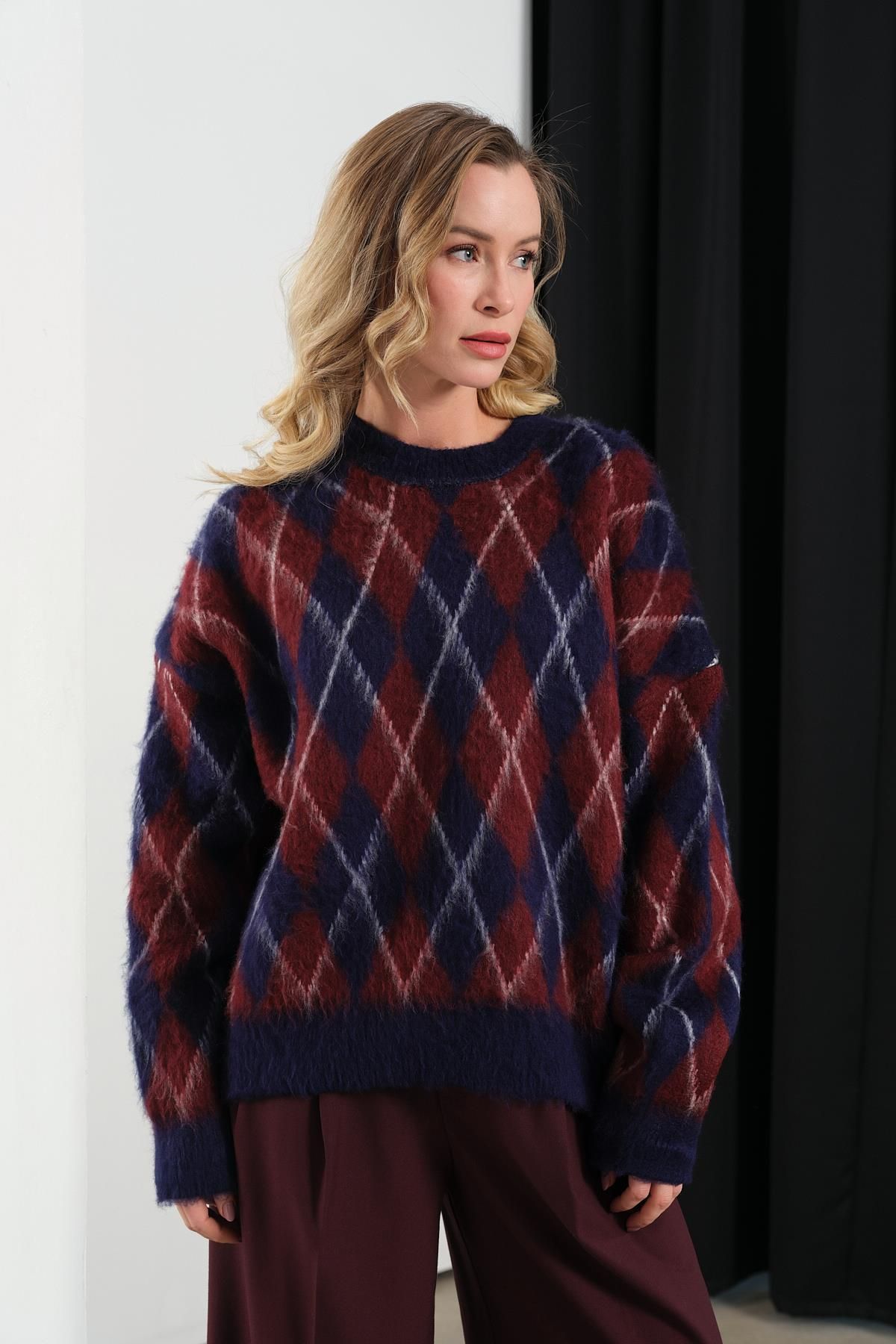 Qutu Butik-2422 Baklava Pattern Triko Sweater 2