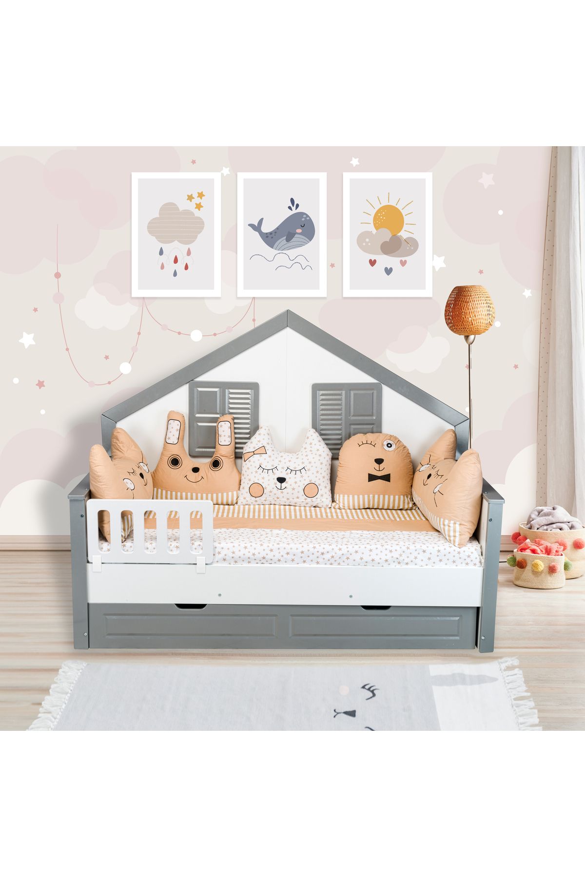 TuGu home baby TUGU HOME&BABY FİGÜRLÜ PAMUKLU 7 PARÇA 90x190 cm MONTESSORİ YATAK,TEK KİŞİLİK MONTESSORİ UYKU SETİ