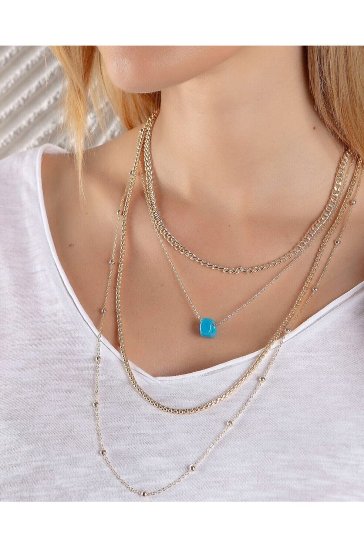 JEWELRY Detaylı Sarısı Kolye Boncuk Altın Çoklu