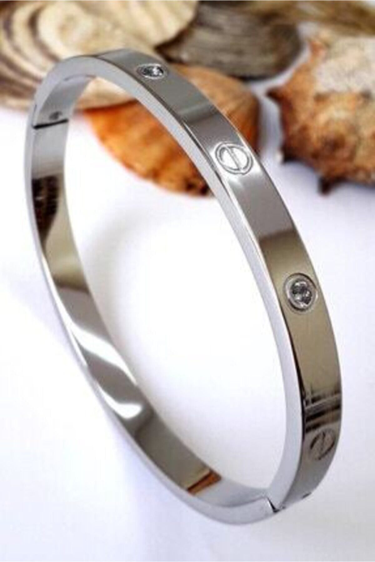 JEWELRY Bileklik Çelik Taşlı Kadın Kalın Gümüş
