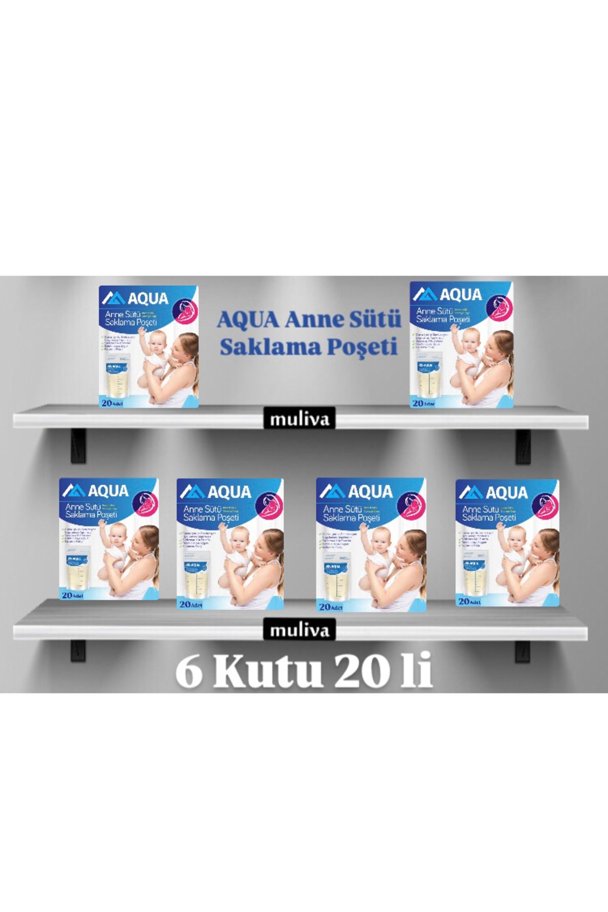 muliva #aqua 6 Kutu 20 Li Anne Sütü Saklama Poşeti ( Bebek Maması Emzirme Emzik Biberon Kategorisi)