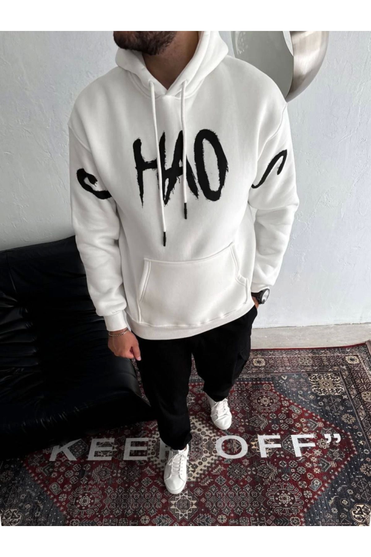 AG SHOPPİNGS Oversize Kapşonlu Baskılı SweatShirt - Beyaz