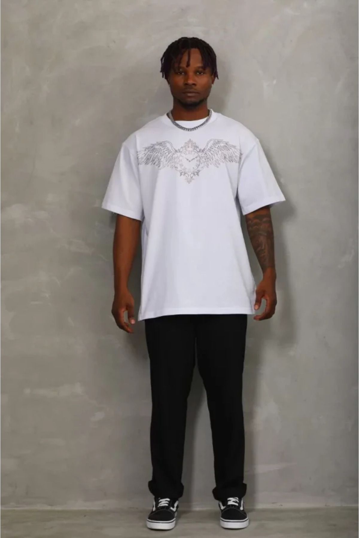 ModaSphere Kanatlı Saat Baskılı Unisex Oversize Tişört