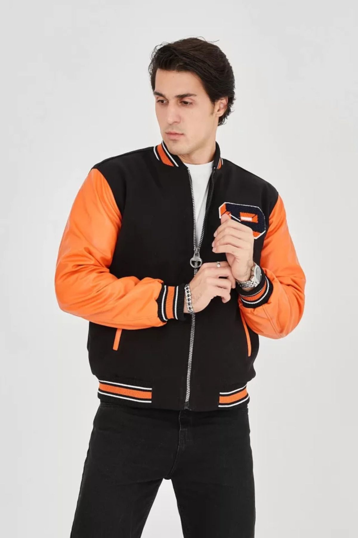 Moka Shopin-Mokashopin Men's Orange Faux Leather Jacket - Fiber Inside and Lined Sleeves 3