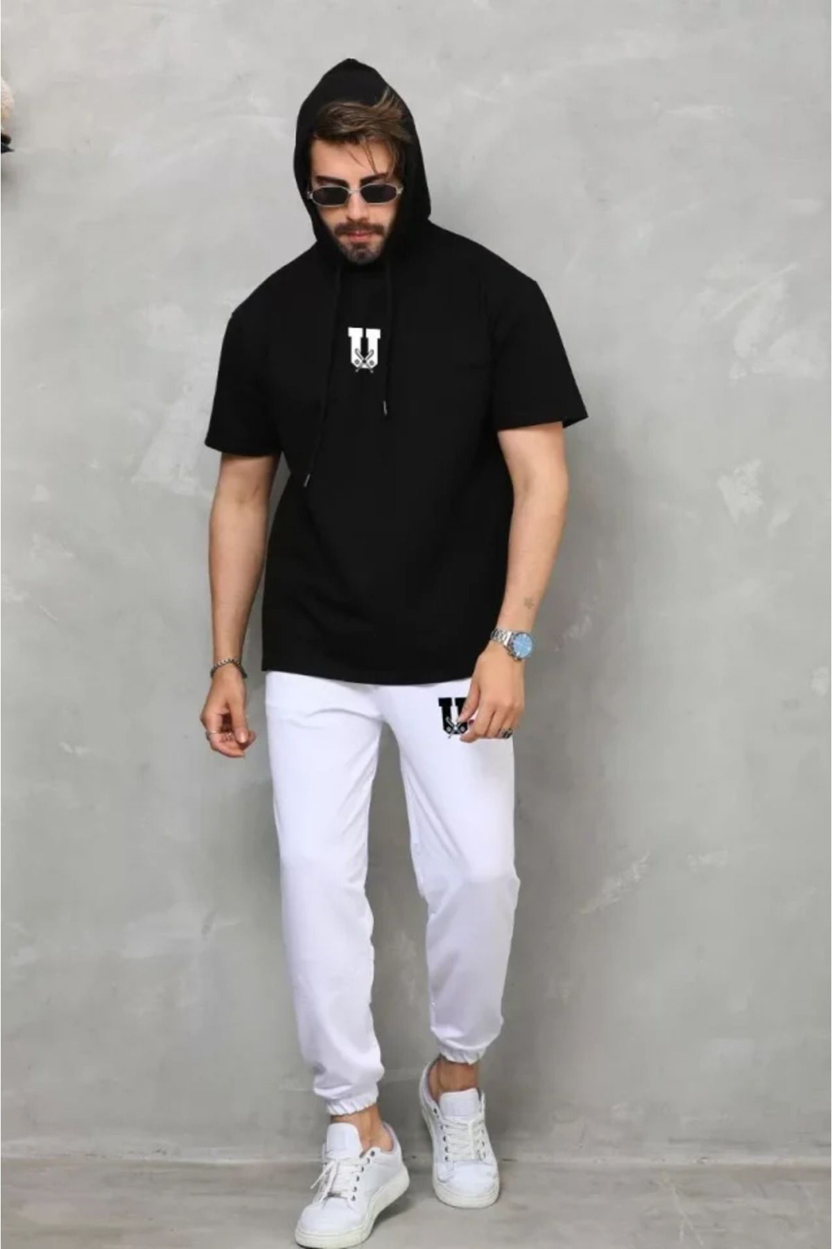 HobiDünyasıElif Unisex Kapşonlu Oversize T-Shirt Takım - Siyah