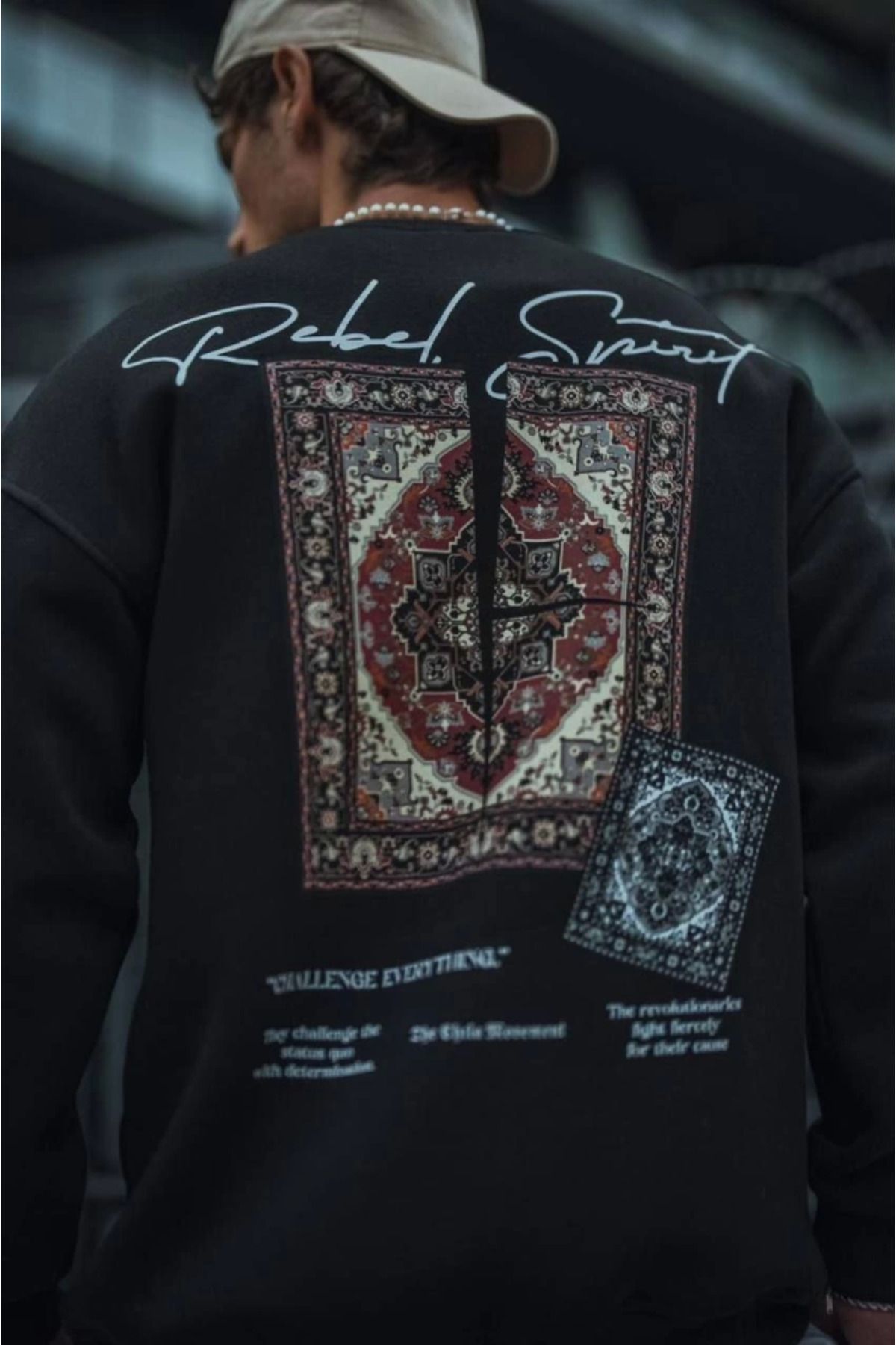 AG SHOPPİNGS Uzun Kol Bisiklet Yaka Baskılı SweatShirt - Siyah