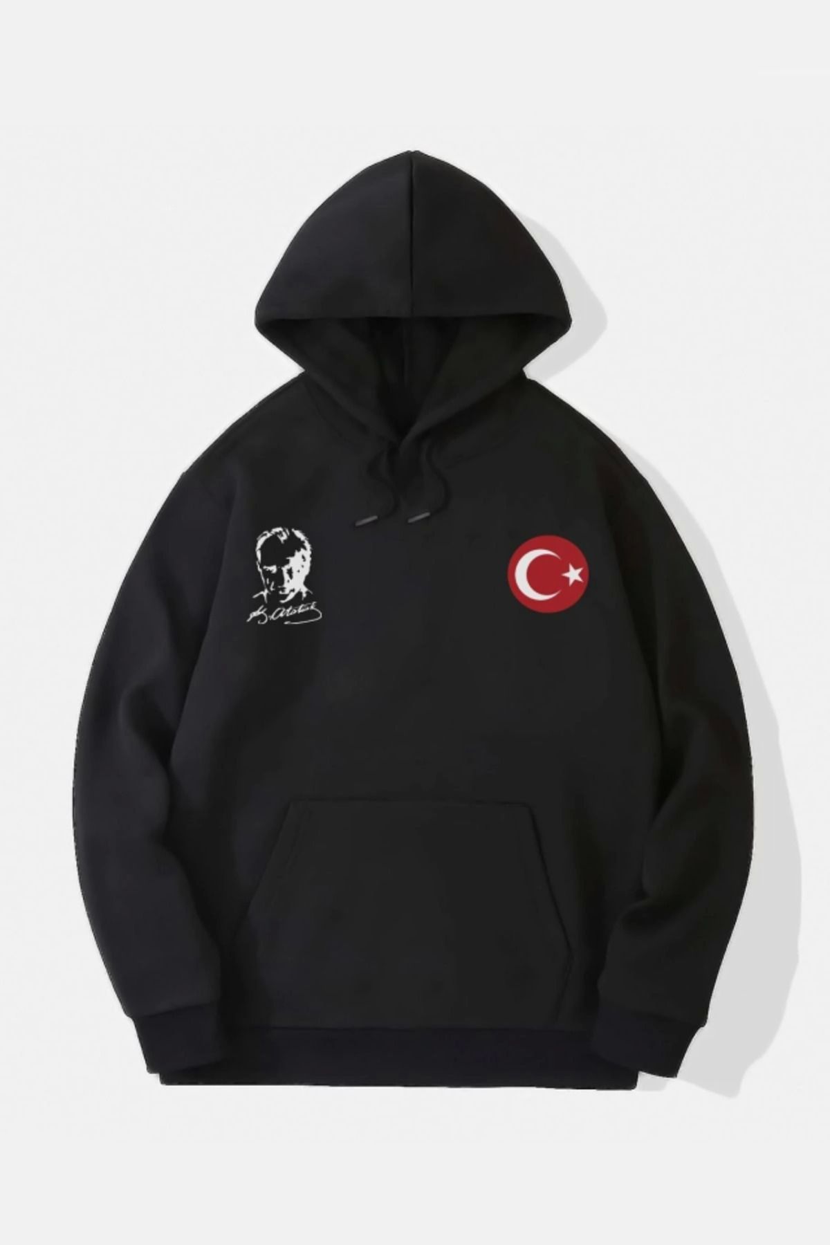 AG SHOPPİNGS 10 Kasıma Özel Üç İplik Kapşonlu Baskılı SweatShirt - Siyah