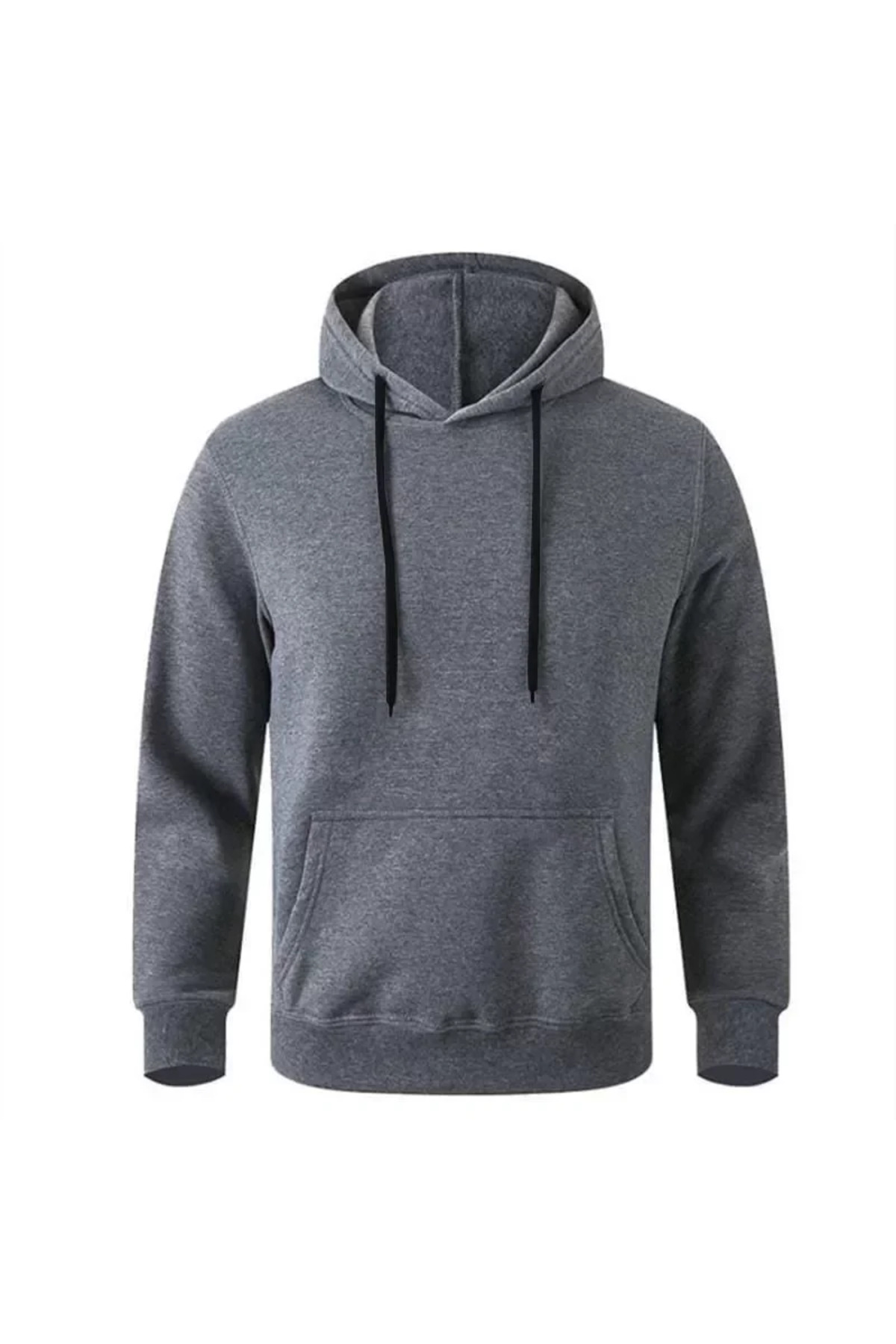 Erkek Uzun Kol Kapşonlu Basic Sweatshirt Hoodie - Füme