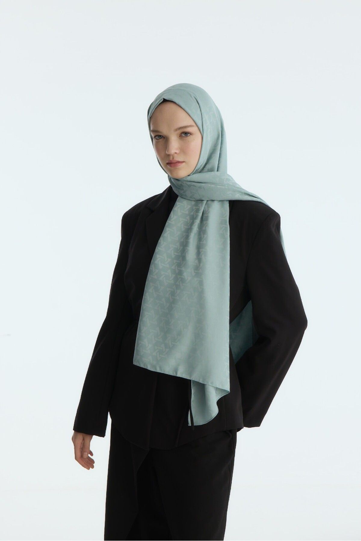 MİRSOY SCARF İpeksi Jakar Şal Mira Desen-mint