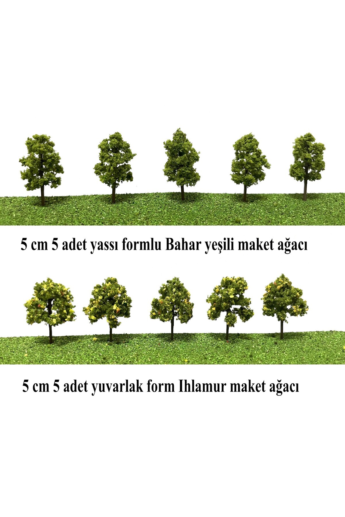 maketsunum 10 adet 5 ve 7 cm karışık ölçekli maket ağaç