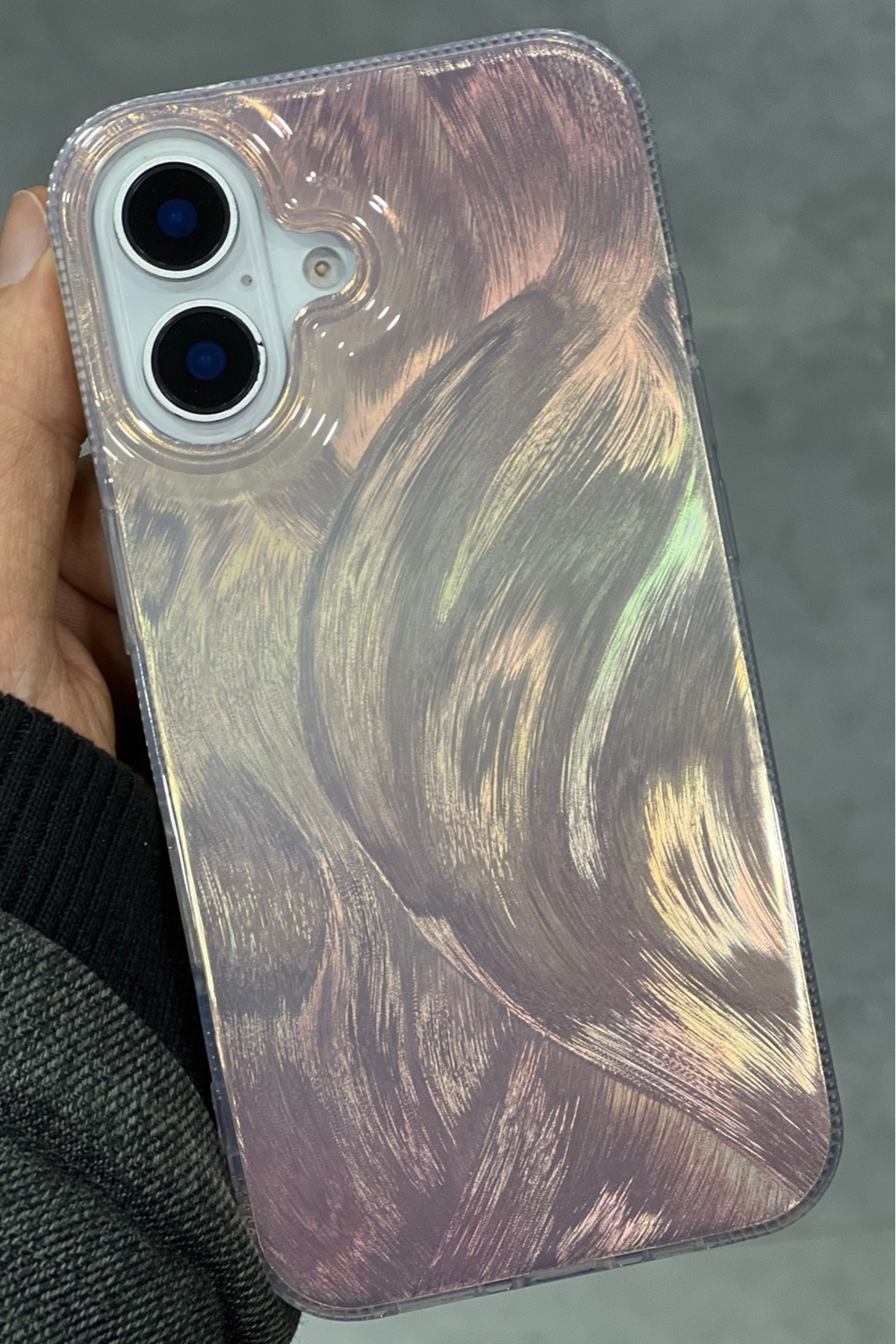 EDELFU-iPhone 16 Plus (2024) Desert Color Feather Printed Brown Glossy Back Hard Sides Soft Case 3