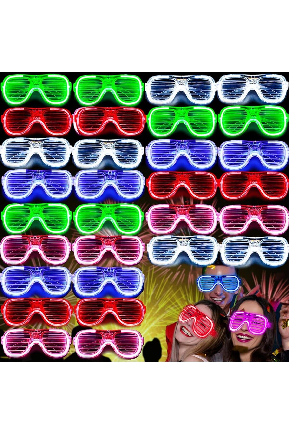 Drop Deposu-Glow Model 3 - 12 Pieces Different Function Mixed Color Illuminated Shutter Glasses Set (4172) 4